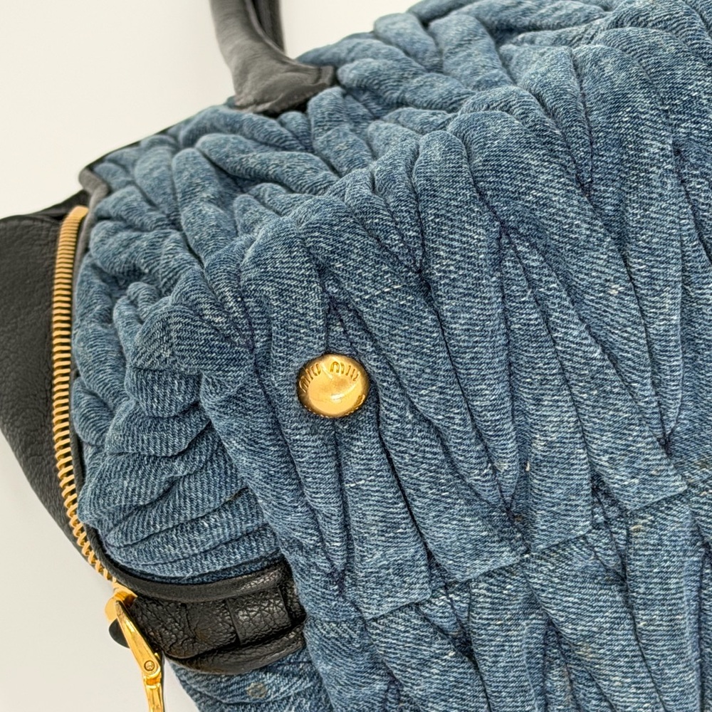 Miu Miu Denim Satchel w/ Black Leather Trim and Gold Hardware w/COA - Picture 8 of 16